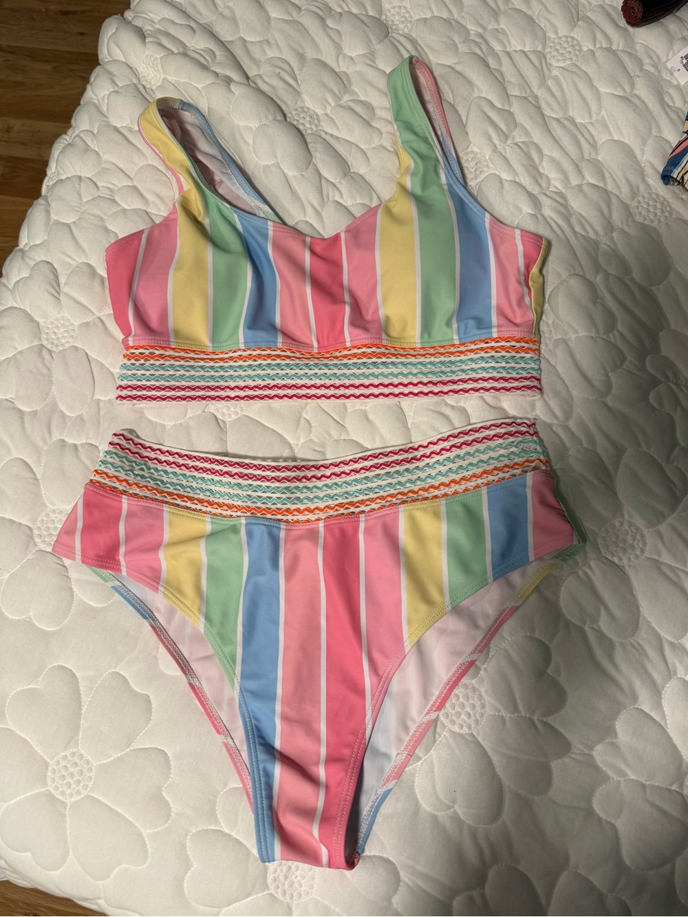 Amazon Women's Pastel Rainbow Stripe Bikini Set - Pink, Yellow, Green, Blue